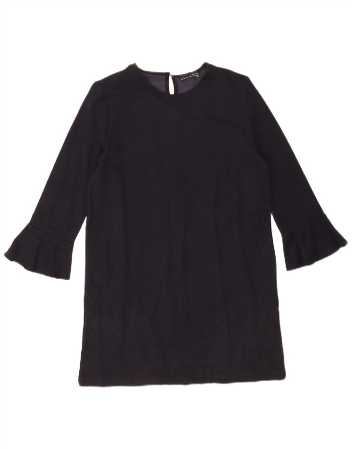 Vestido feminino Zara manga 3/4, Reino Unido 12, médio, azul marinho, viscose