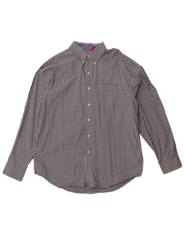 Camisa masculina Izod grande algodão xadrez azul