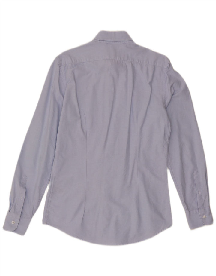 Camisa masculina Reiss Slim Fit pequena azul algodão