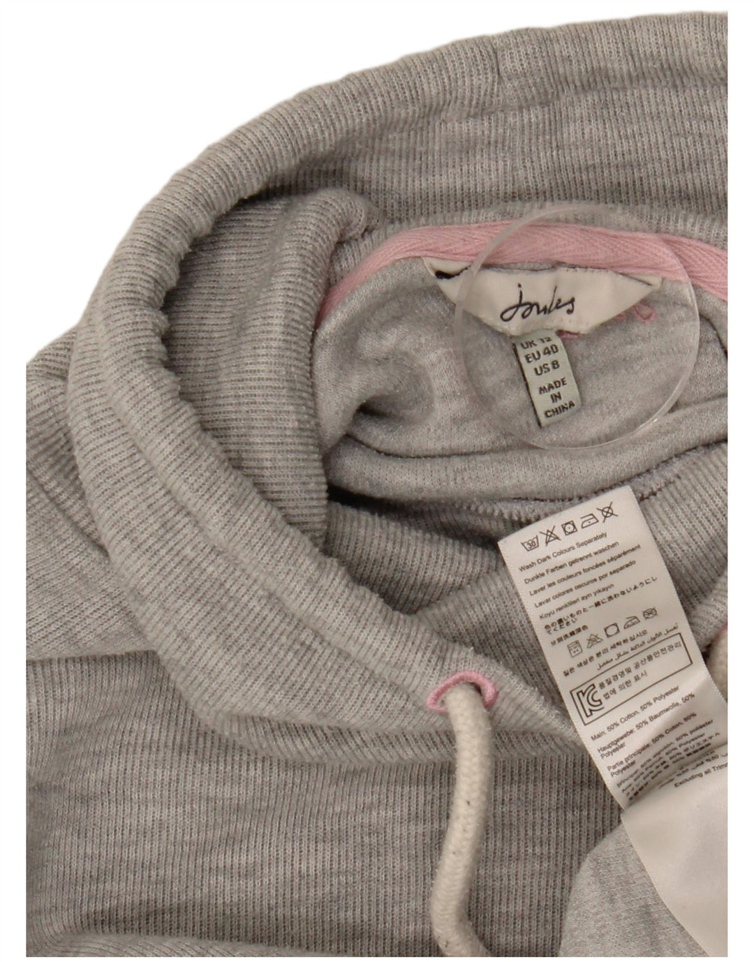 Suéter feminino Joules com gola redonda e algodão manchado cinza médio UK 12