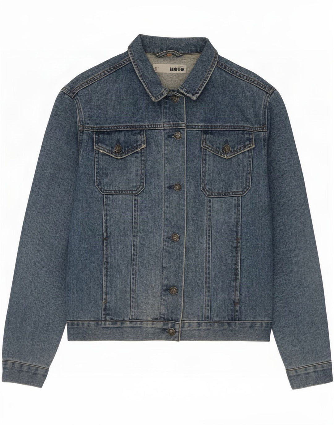 Jaqueta jeans feminina Moto UK 12 algodão azul médio