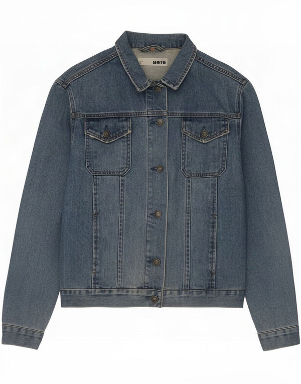 Jaqueta jeans feminina Moto UK 12 algodão azul médio