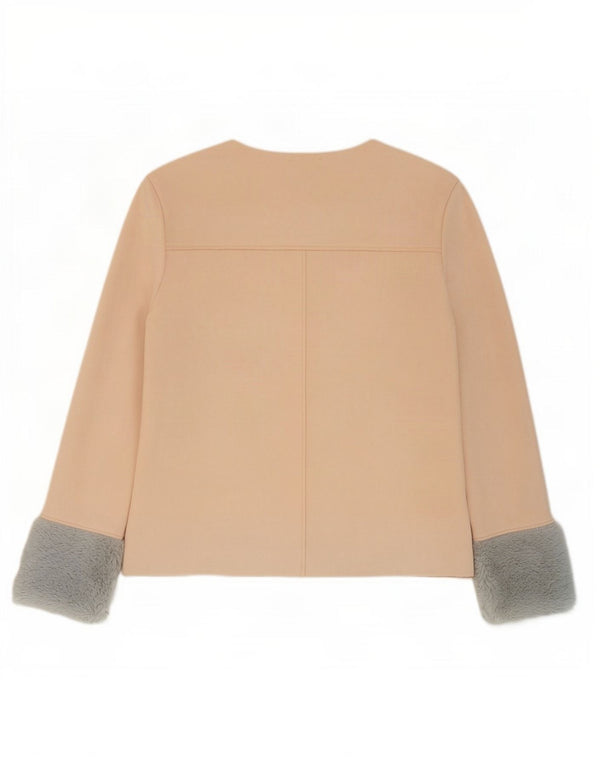Blusa feminina Zara UK 12 bloco colorido bege médio