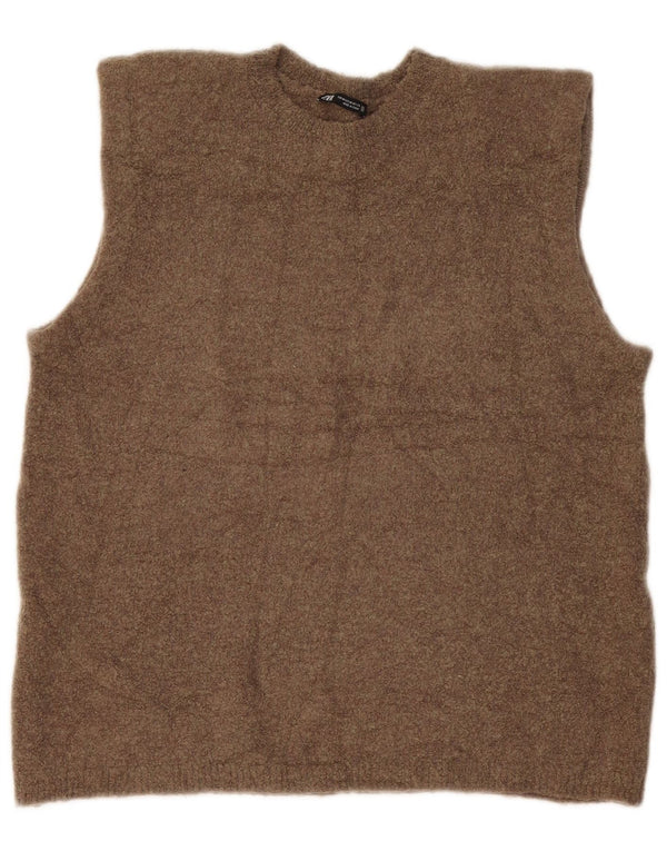 Zara Womens Vest Tank Top UK 14 Medium Khaki Flecked Poliamida