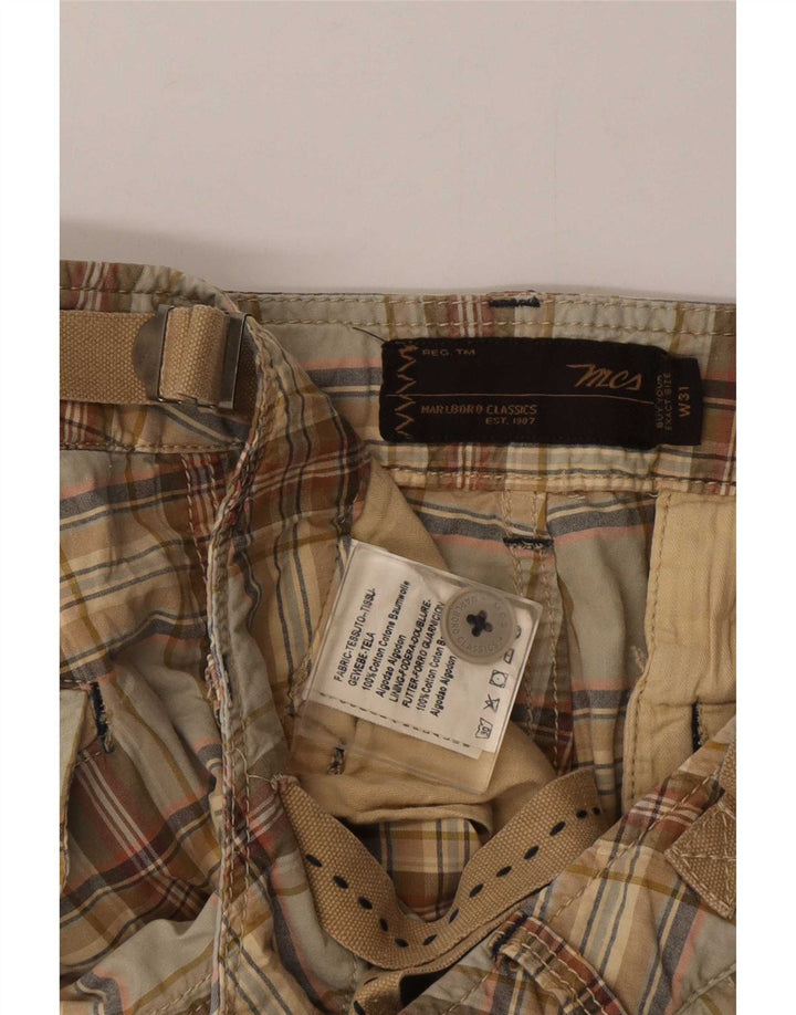 Shorts cargo masculino Marlboro Classics W31 algodão xadrez médio bege