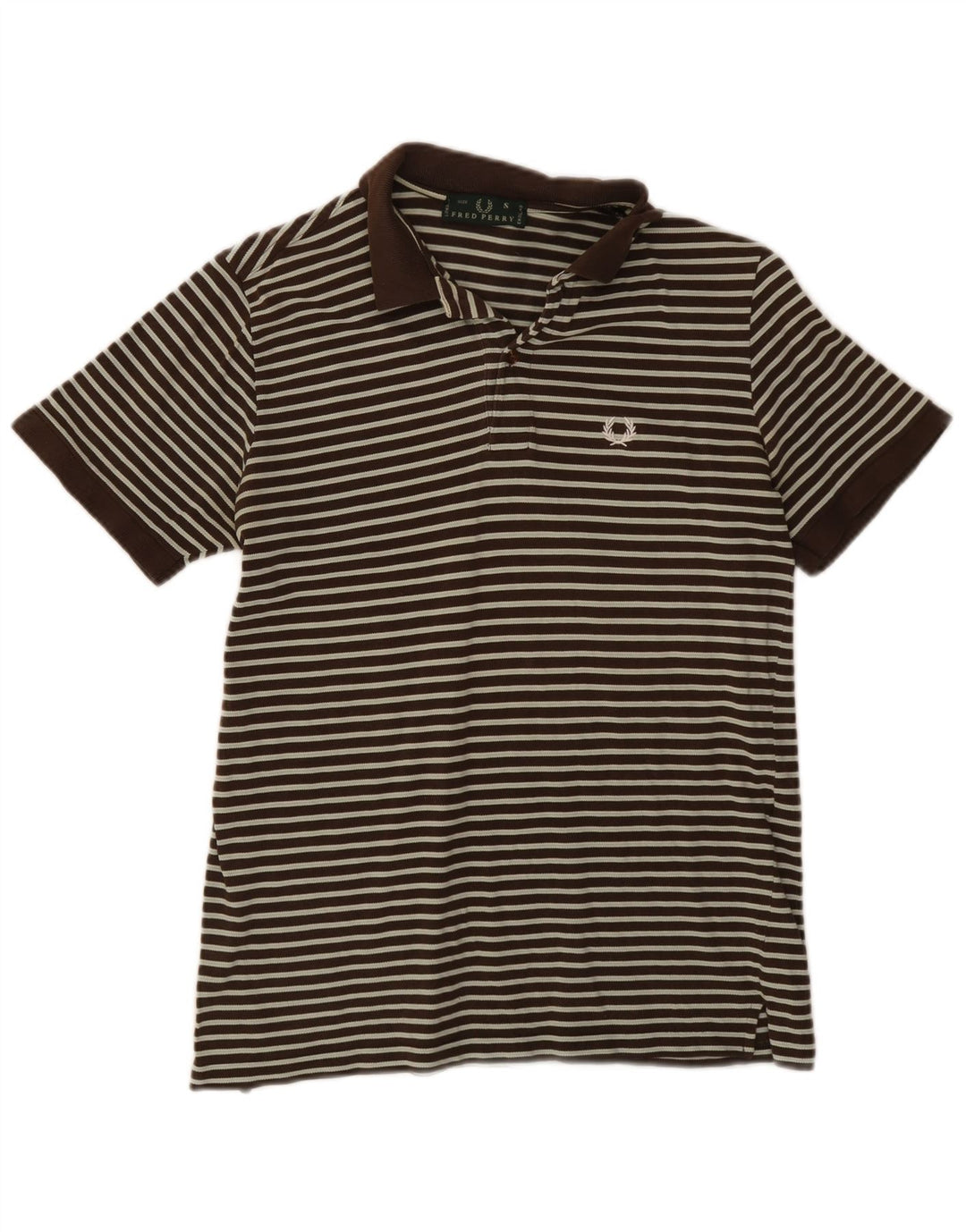 Camisa polo masculina Fred Perry pequena listrada marrom de algodão
