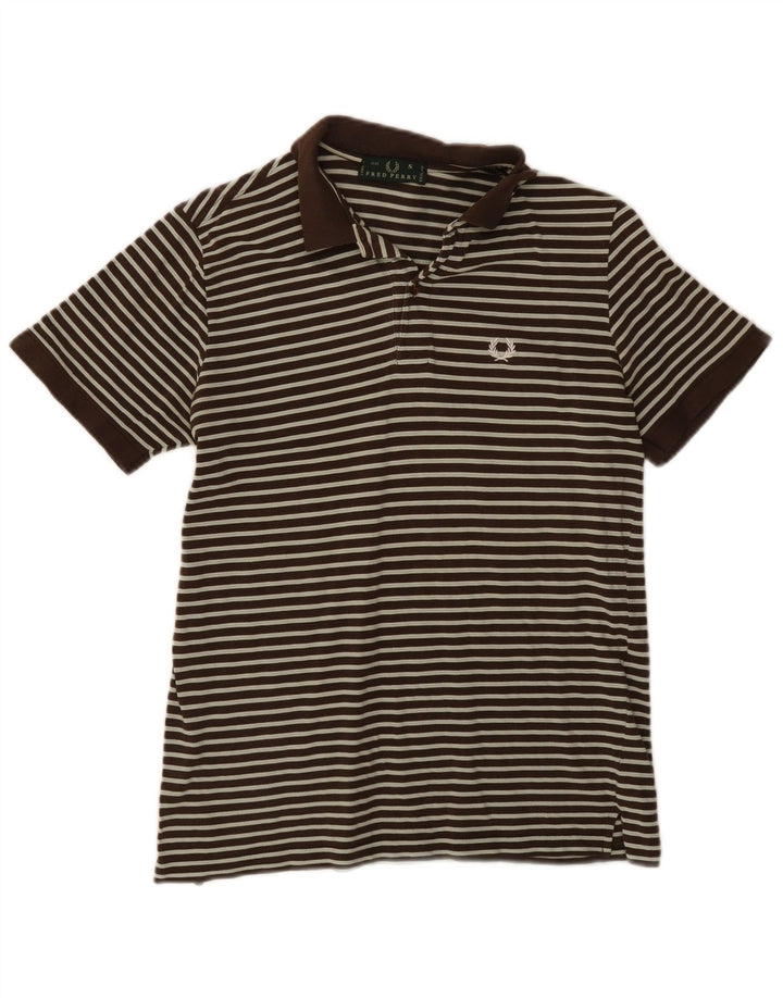 Camisa polo masculina Fred Perry pequena listrada marrom de algodão