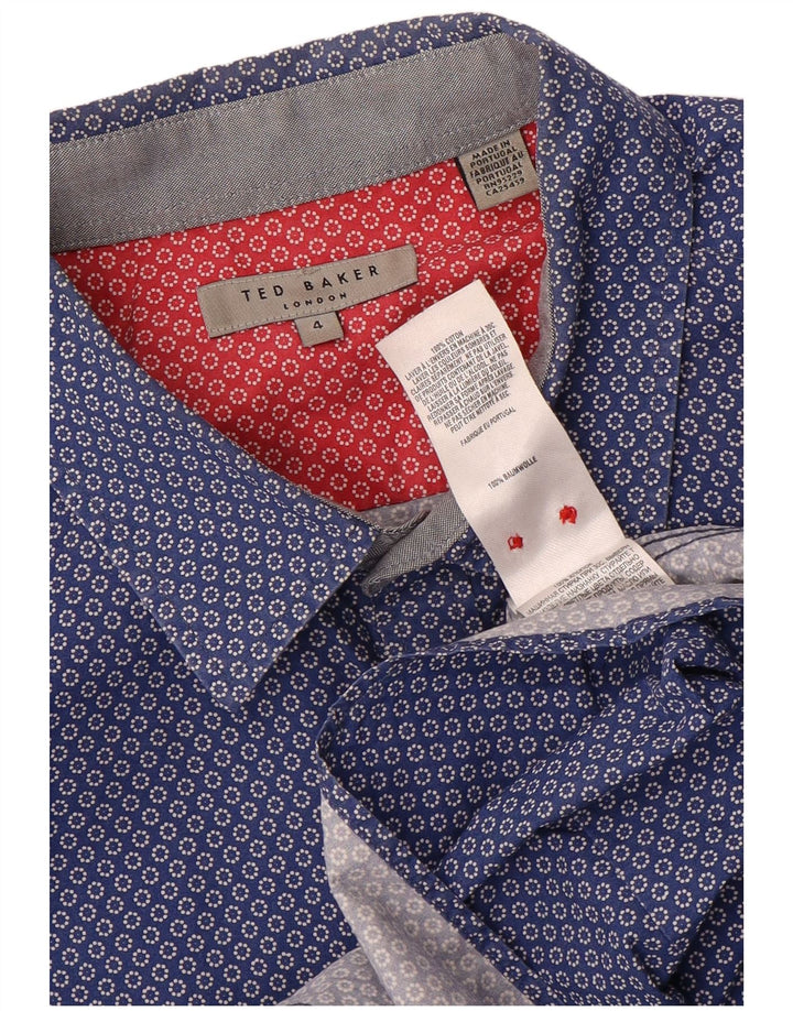 Camisa masculina Ted Baker tamanho 4 grande algodão manchado azul