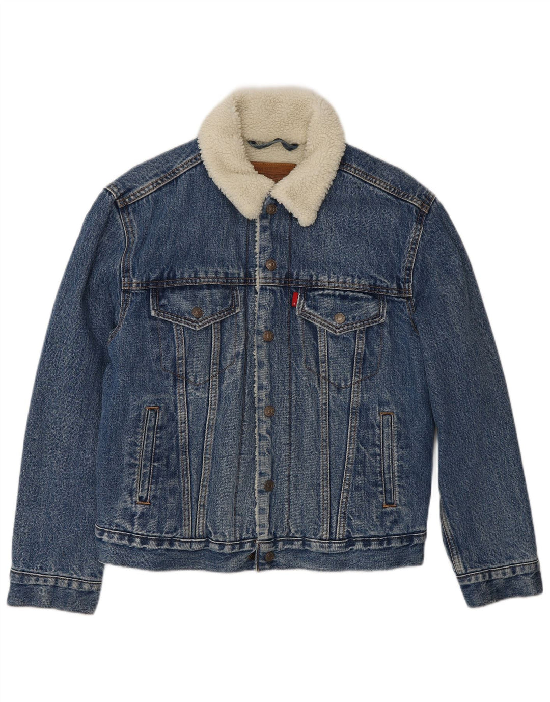 Jaqueta jeans masculina Levi's Sherpa UK 36 pequeno algodão azul