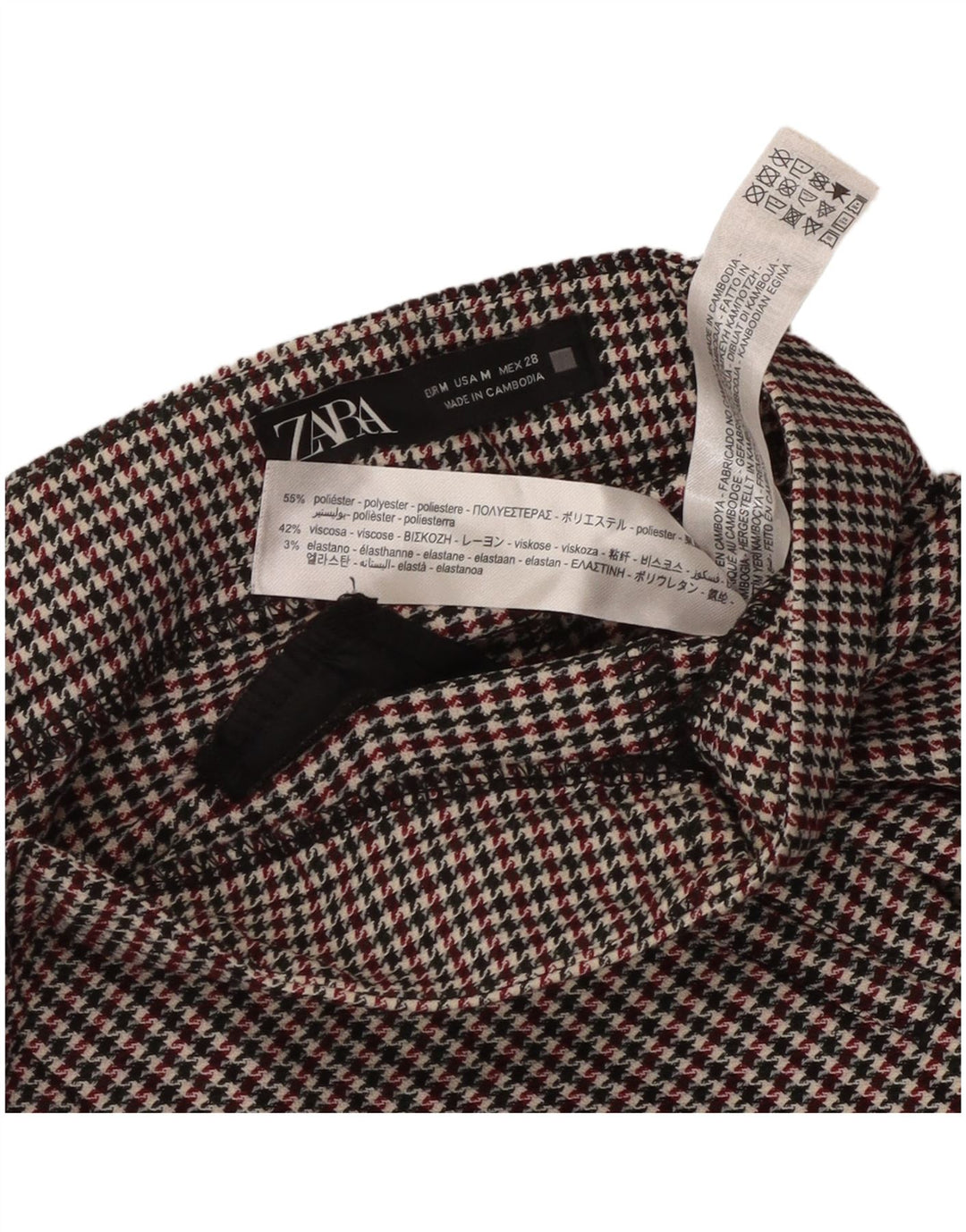 ZARA Calça feminina slim terno médio W28 L27 houndstooth multicolorido