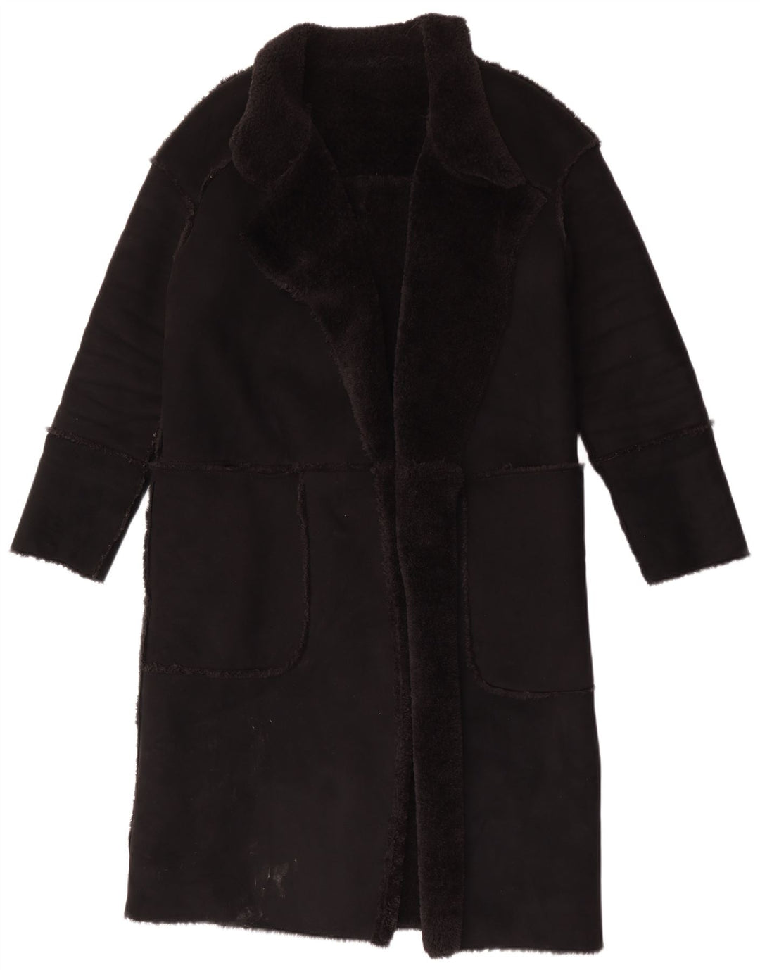 Sobretudo sherpa feminino vintage UK 12 médio preto