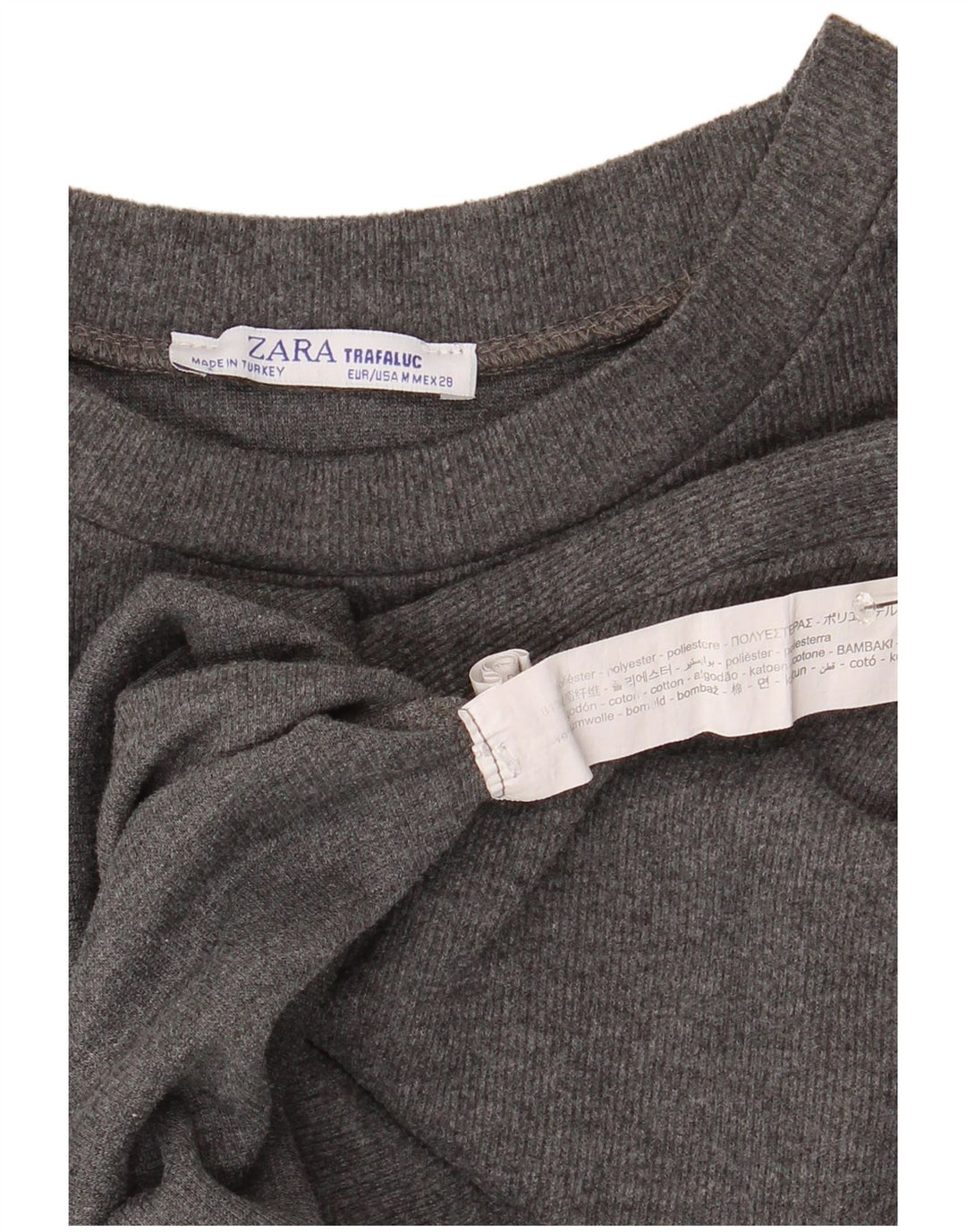 Zara Womens Trafaluc Crop Top Manga Longa Reino Unido 14 Poliéster Cinza Médio