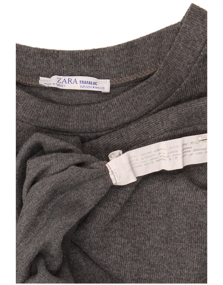 Zara Womens Trafaluc Crop Top Manga Longa Reino Unido 14 Poliéster Cinza Médio