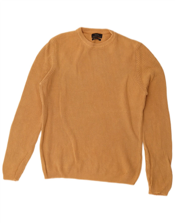 Zara Suéter masculino com gola redonda e algodão bege médio