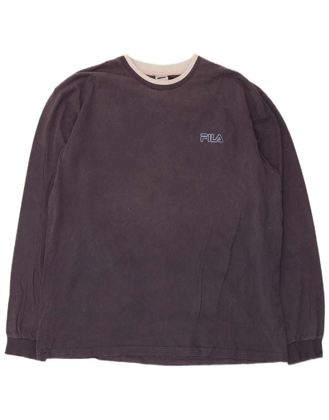 Fila Mens Top Manga Longa Grande Algodão Cinza