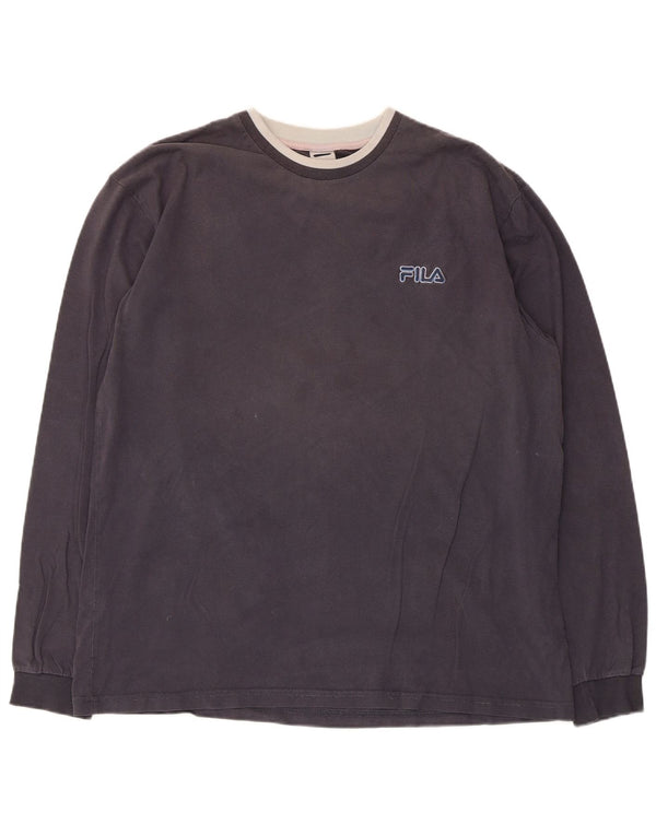 Fila Mens Top Manga Longa Grande Algodão Cinza