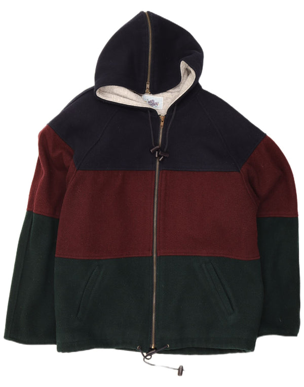 Jaqueta corta-vento masculina vintage Reino Unido 38 médio azul marinho colorblock acrílico