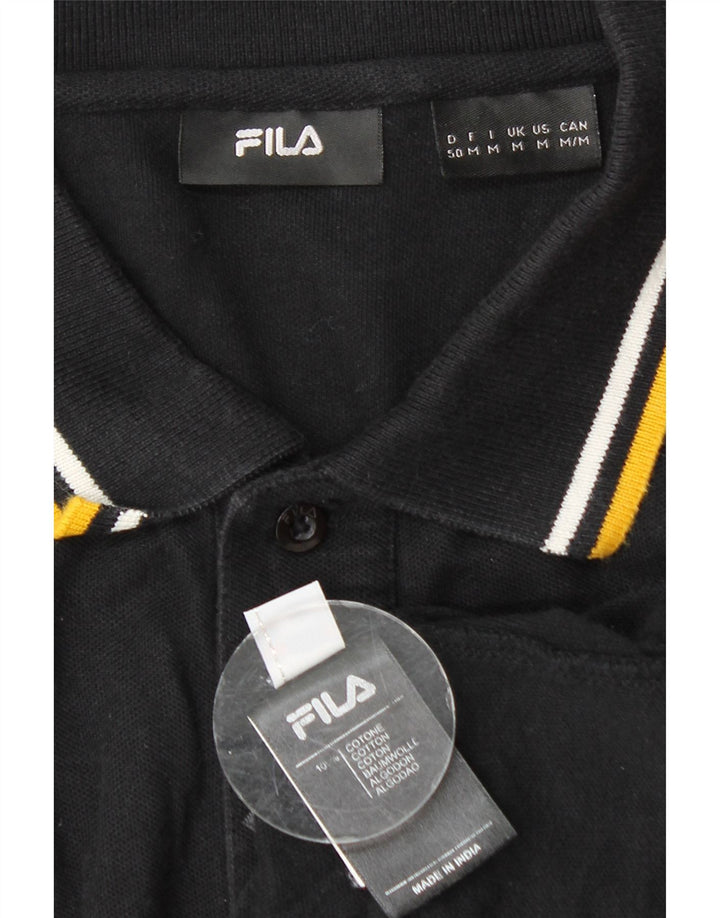 Camisa polo masculina Fila de manga comprida de algodão preto médio