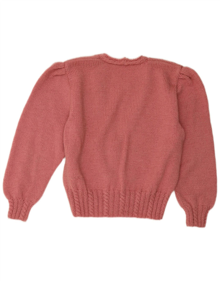 Suéter Cardigan Feminino Vintage Reino Unido 14 Grande Rosa