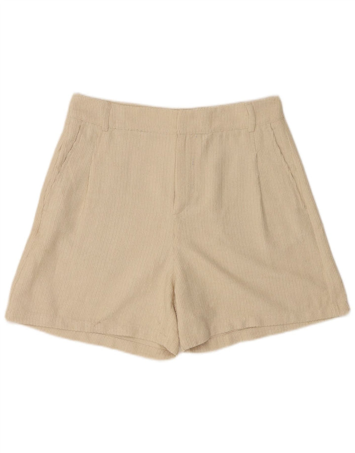 Shorts de veludo feminino Benetton UK 12 médio W28 poliéster bege