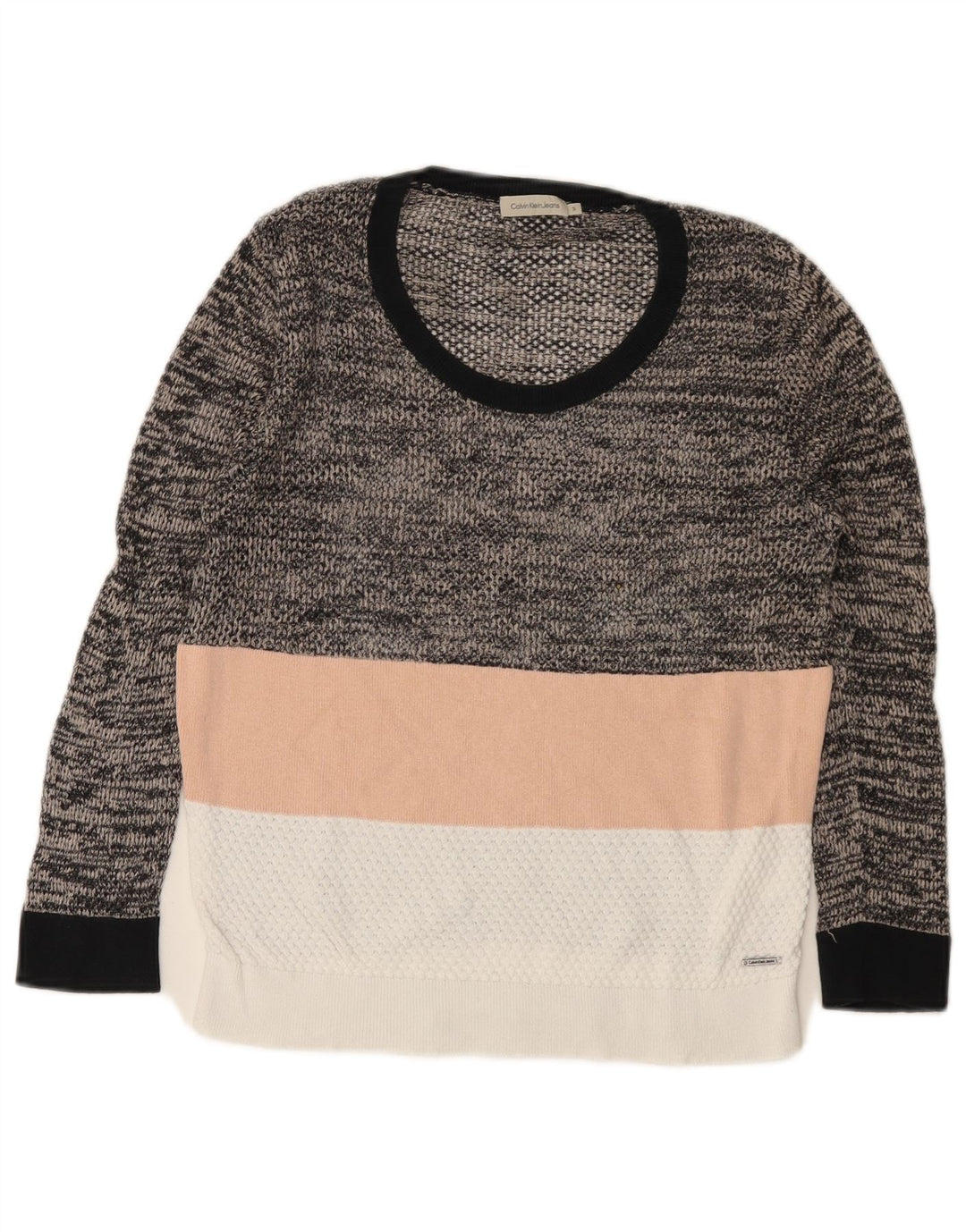 Suéter feminino CALVIN KLEIN JEANS com gola canoa Reino Unido 10 pequeno cinza