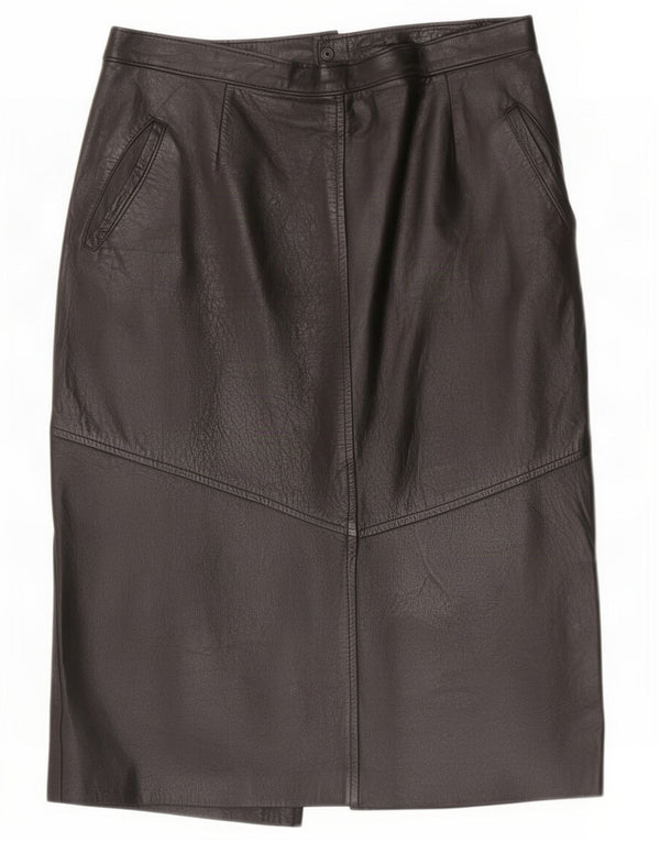 Saia de couro feminina vintage IT 48 XL W30 preta