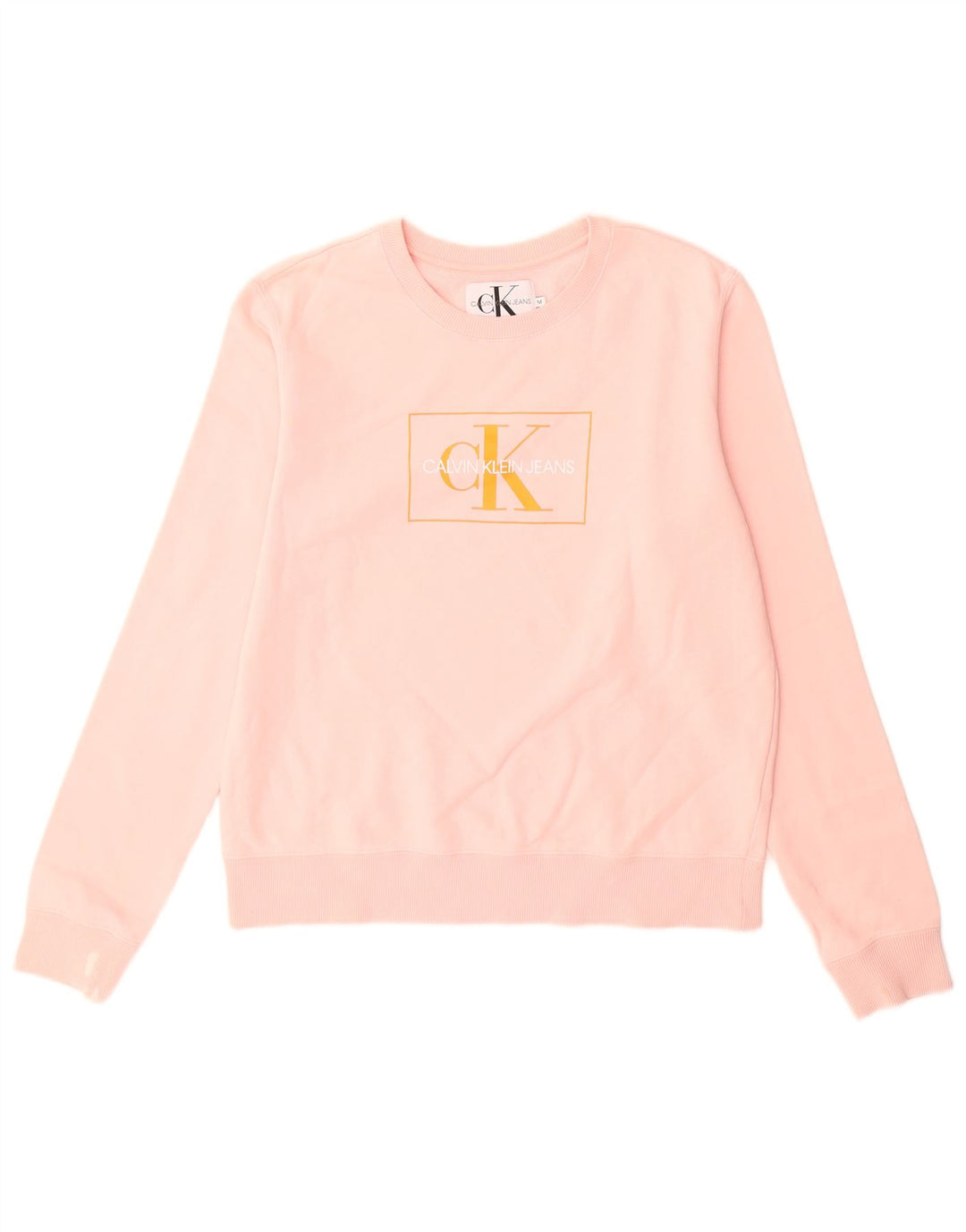 Calvin Klein Jeans feminino moletom gráfico jumper UK 14 médio rosa