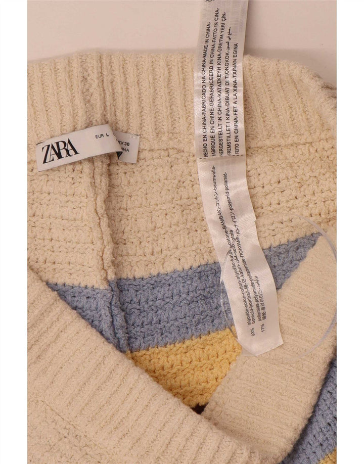 Shorts casuais regulares femininos Zara Reino Unido 14 grandes listrados multicoloridos de algodão