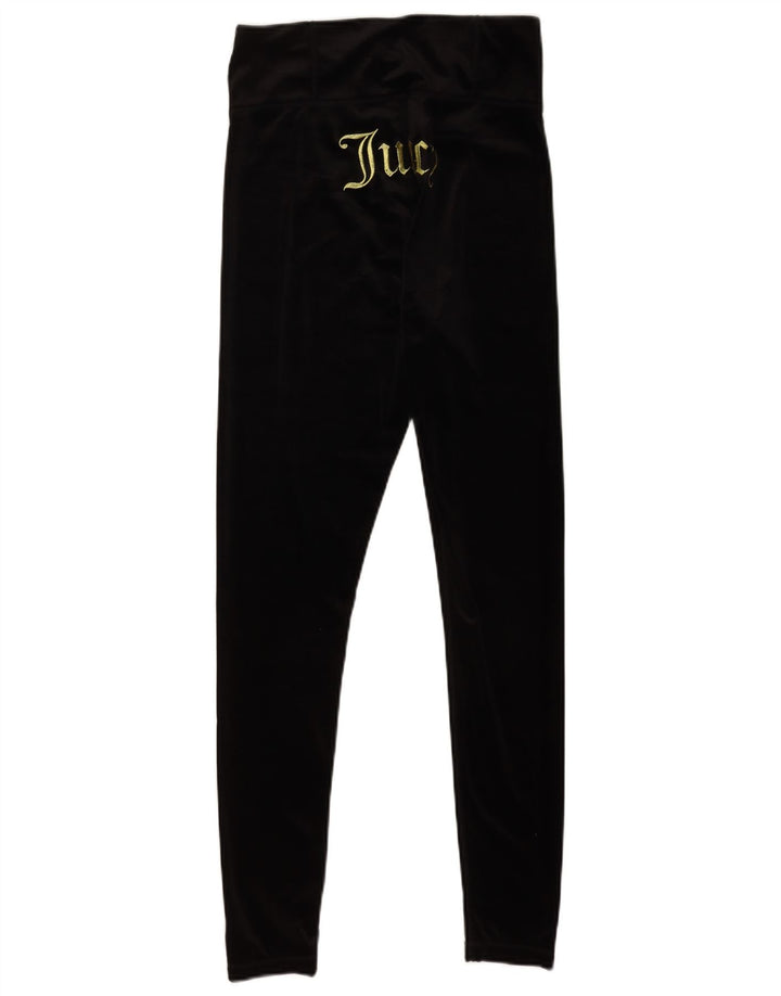Leggings femininas de veludo gráfico Juicy Couture UK 12 poliéster preto médio