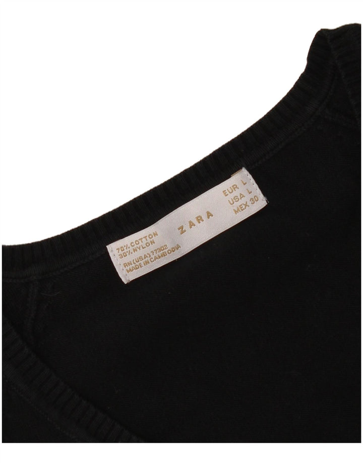 Suéter feminino Zara com decote em V Reino Unido 14 grande preto