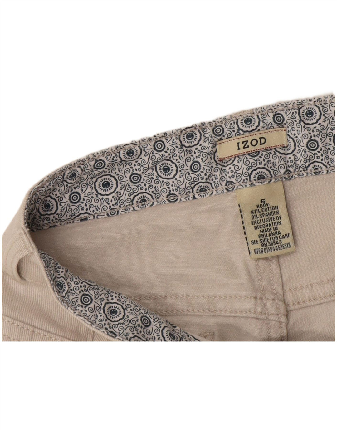 Calça capri feminina Izod EUA 6 médio W30 L20 algodão branco