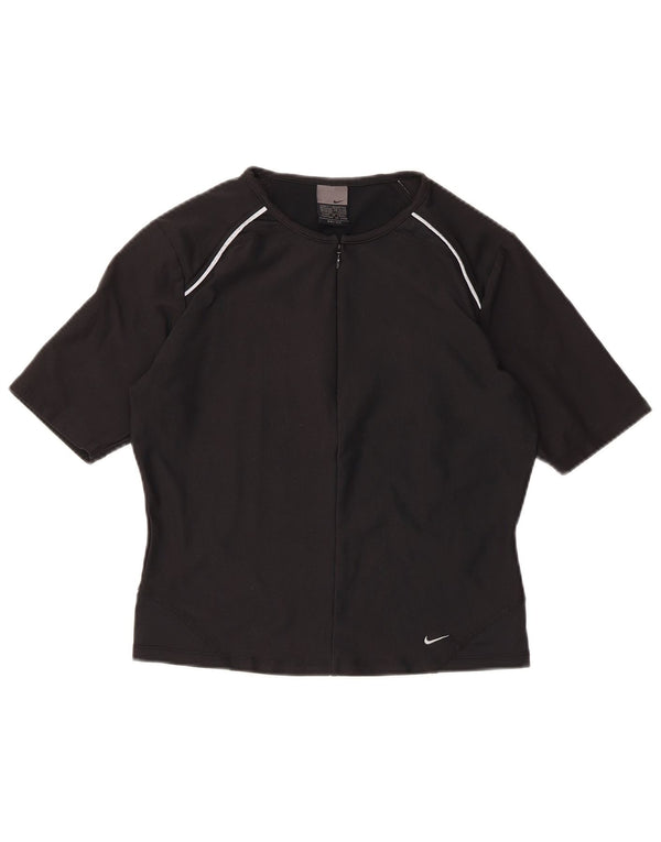 Camiseta feminina NIKE Dri Fit com decote em zíper UK 14/16 grande poliéster preto
