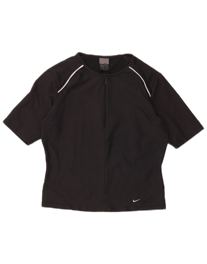 Camiseta feminina NIKE Dri Fit com decote em zíper UK 14/16 grande poliéster preto