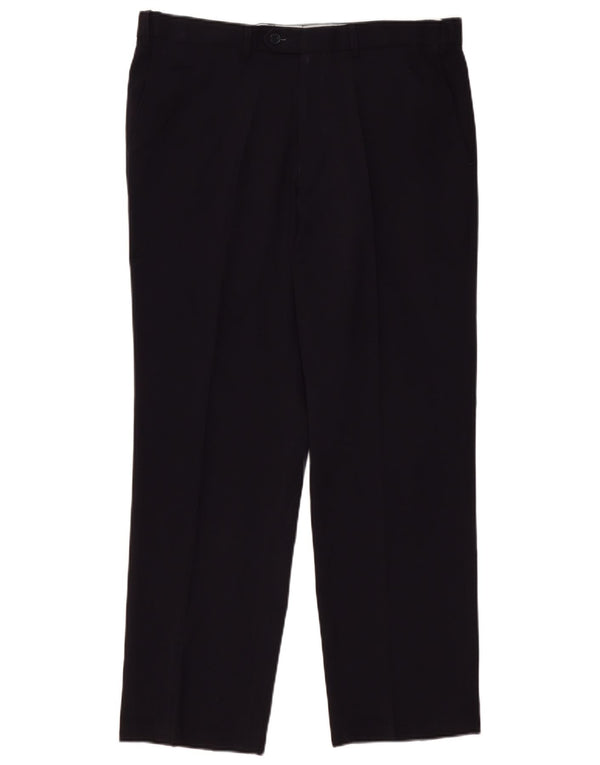 Calça chino reta masculina Marks & Spencer W36 L31 poliéster azul marinho