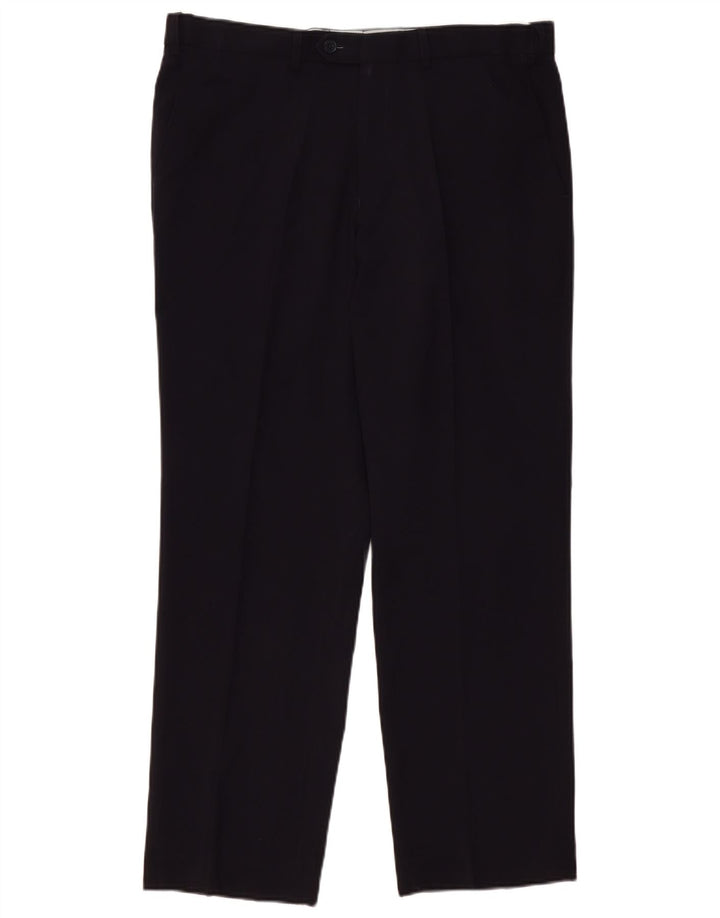 Calça chino reta masculina Marks & Spencer W36 L31 poliéster azul marinho