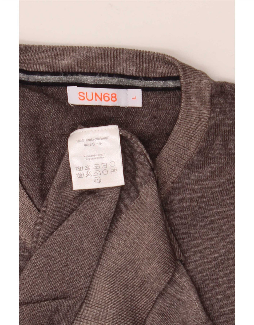 Suéter masculino Sun68 com decote em V grande lã cinza
