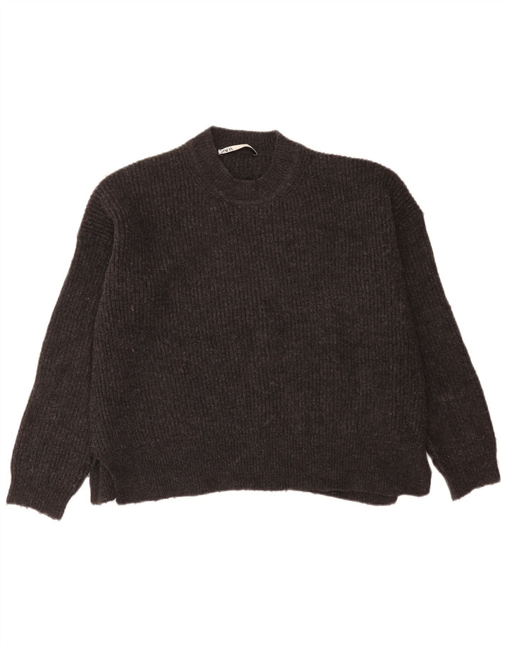 Suéter Zara feminino cropped oversized com gola redonda Reino Unido 10 pequeno cinza