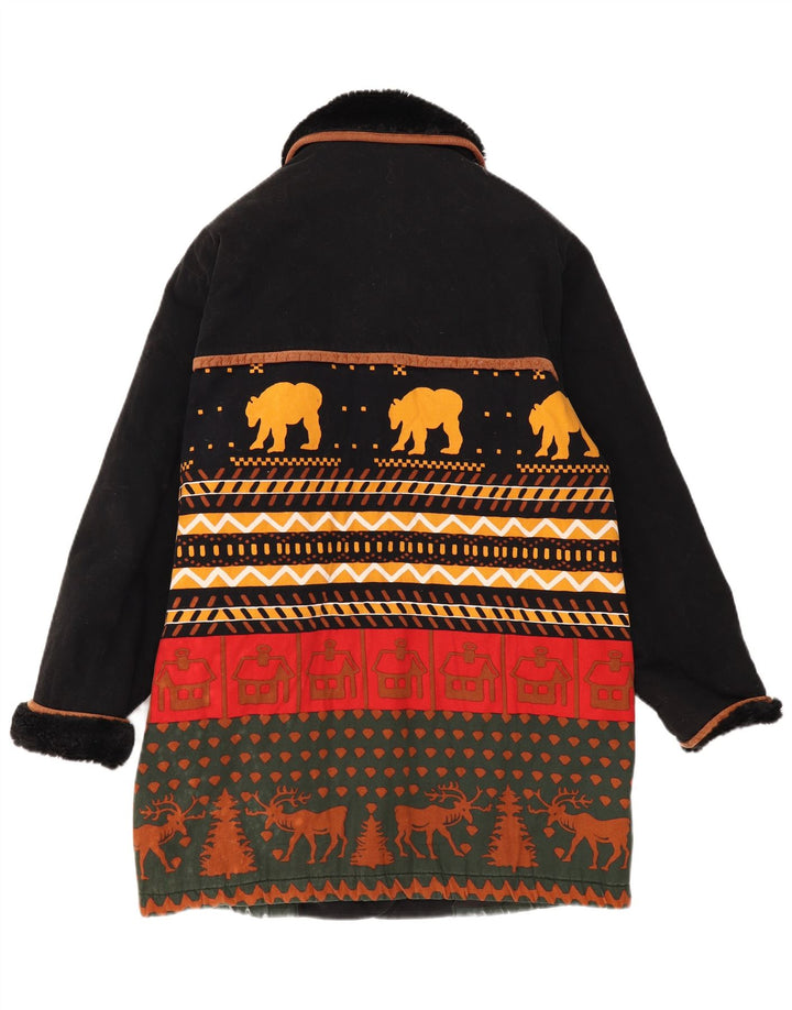 Novo sobretudo feminino rápido UK 16 grande preto Fair Isle