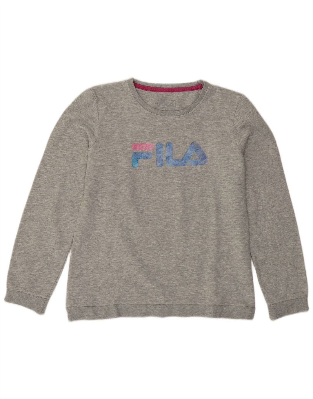 Fila moletom gráfico feminino jumper UK 16 grande algodão cinza