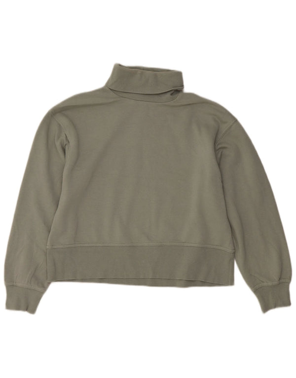Moletom feminino Zara com gola redonda e gola alta Reino Unido 14 algodão verde médio