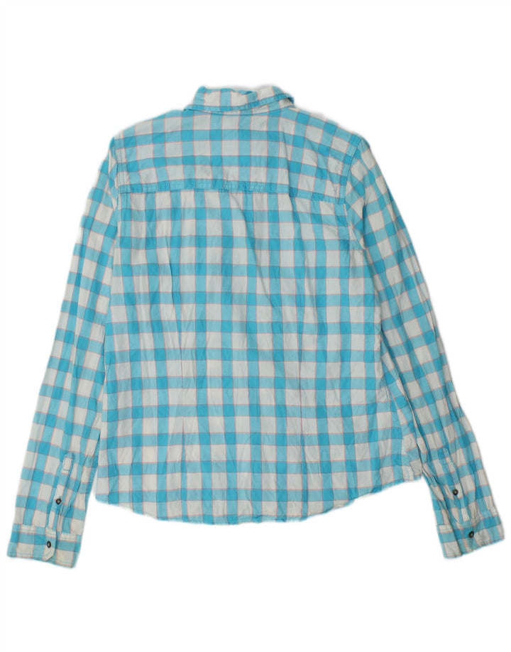 Camisa feminina Hollister UK 12 algodão guingão azul médio