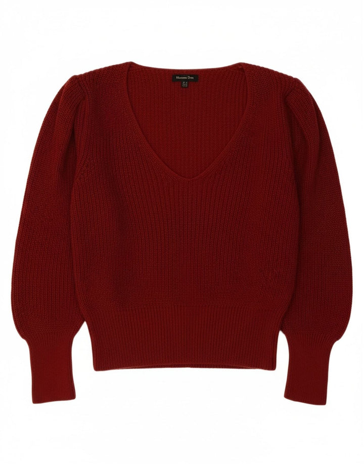 Suéter feminino MASSIMO DUTTI com decote em V Reino Unido 6 XS algodão borgonha