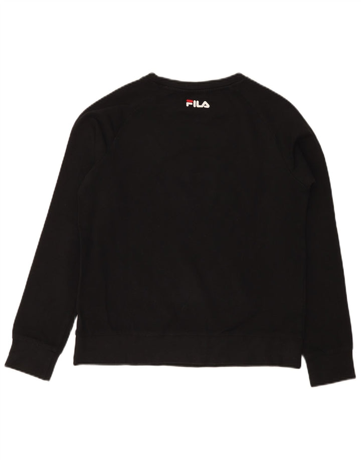 FILA moletom gráfico feminino jumper UK 10 pequeno algodão preto