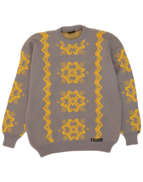 Suéter vintage masculino com gola redonda IT 54 XL cinza Fair Isle Wool