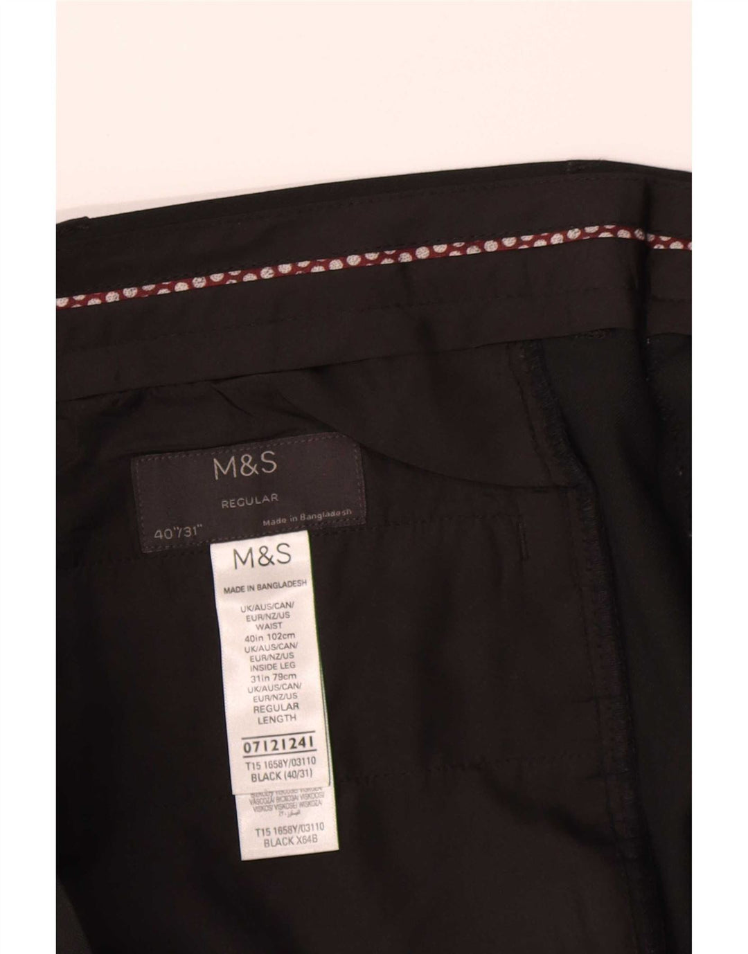 Calça masculina de terno regular Marks & Spencer W40 L31 poliéster preto