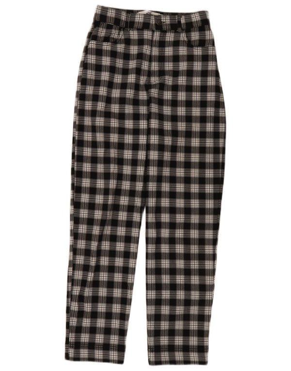 Calça casual feminina Hollister de cintura alta cônica XS W24 L27 preta xadrez
