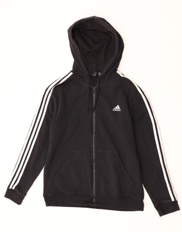 Suéter adidas feminino com capuz e zíper UK 12/14 médio algodão preto
