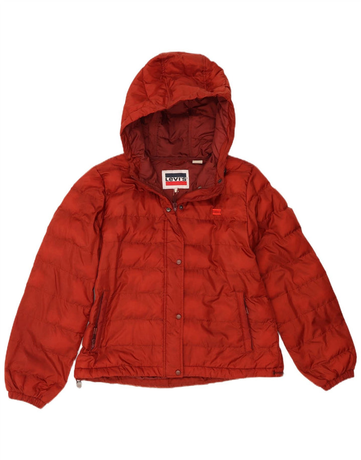 Jaqueta acolchoada com capuz feminino Levi's UK 10 pequeno poliéster vermelho