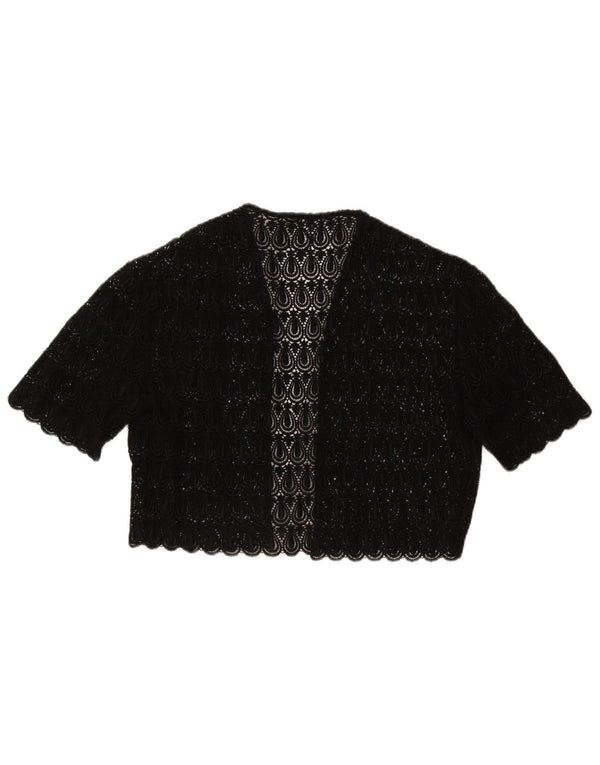 Bolero feminino vintage de renda UK 14 médio preto paisley