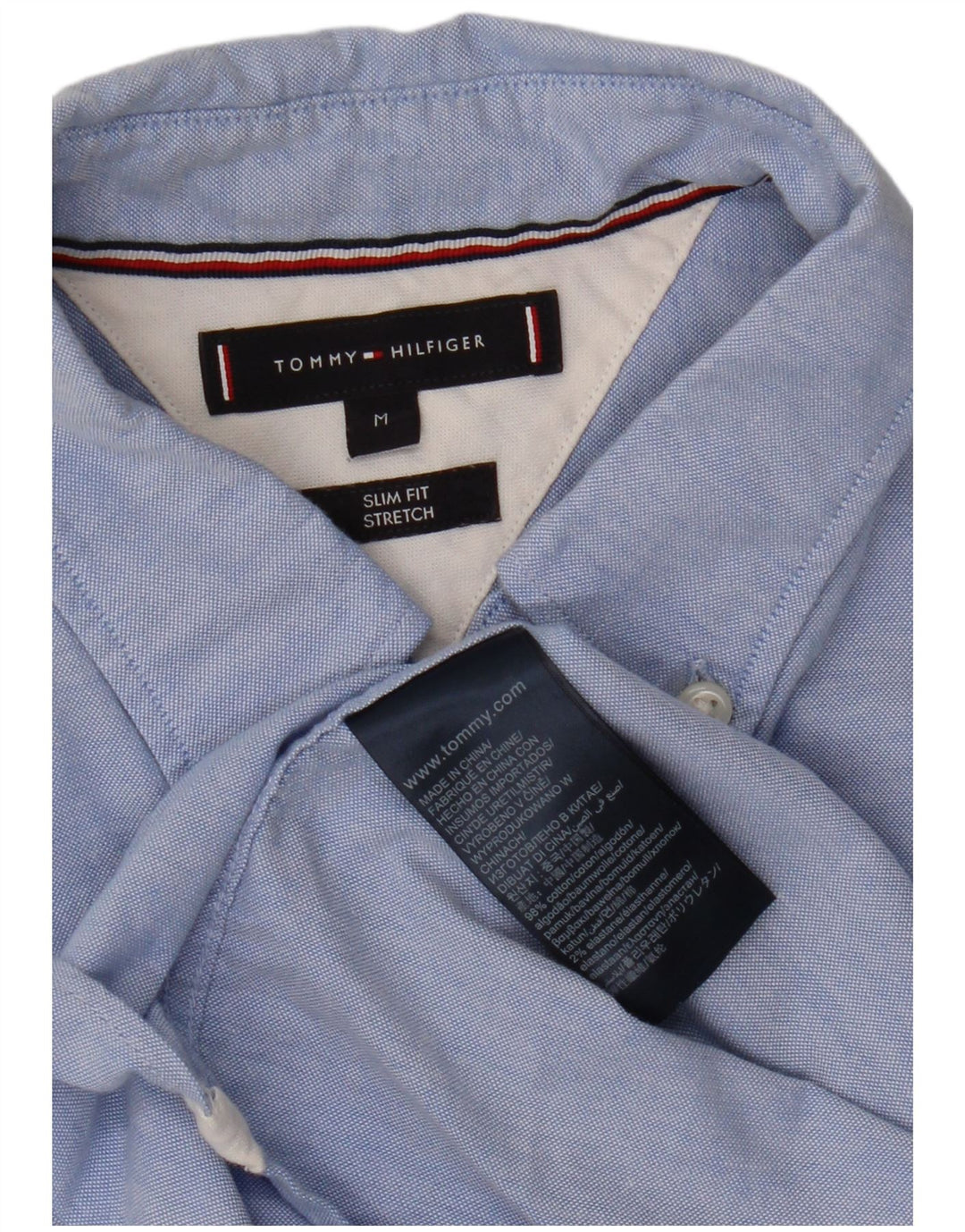 Camisa masculina TOMMY HILFIGER slim fit de algodão azul médio